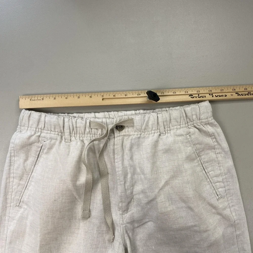 Tasso Elba Pants Mens 38x29 Beige 100% Linen Drawstring Elastic Waist 32x30